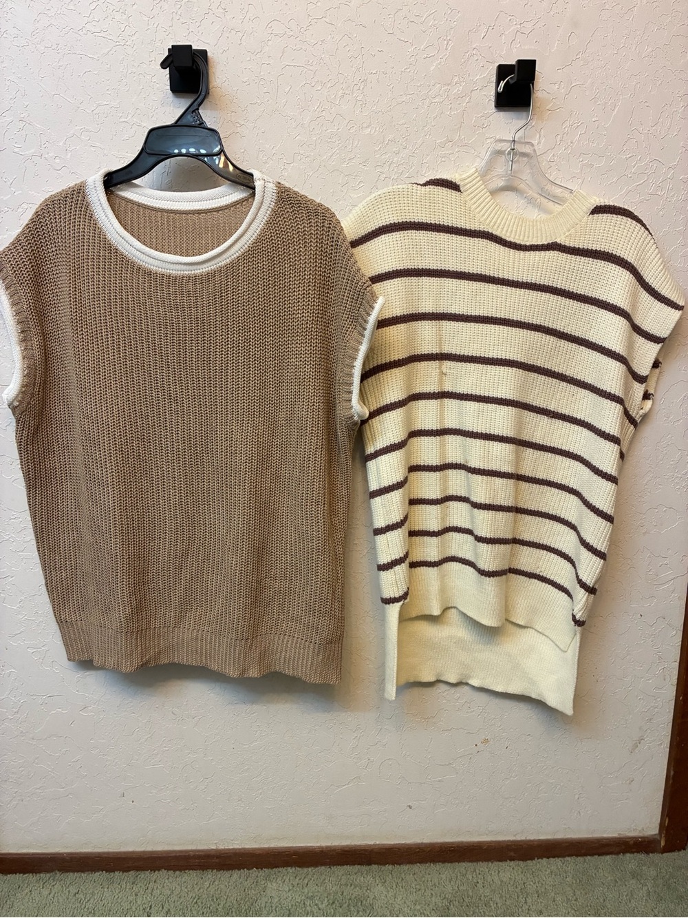 Women’s Knit Sweater Vest in Beige and Cream Stripe